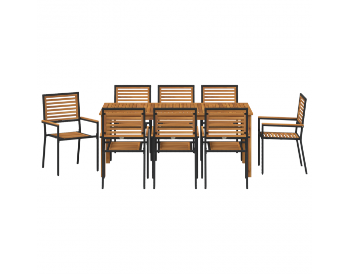 Градински трапезен комплект Sonata H 9 части Черен полиротан акация