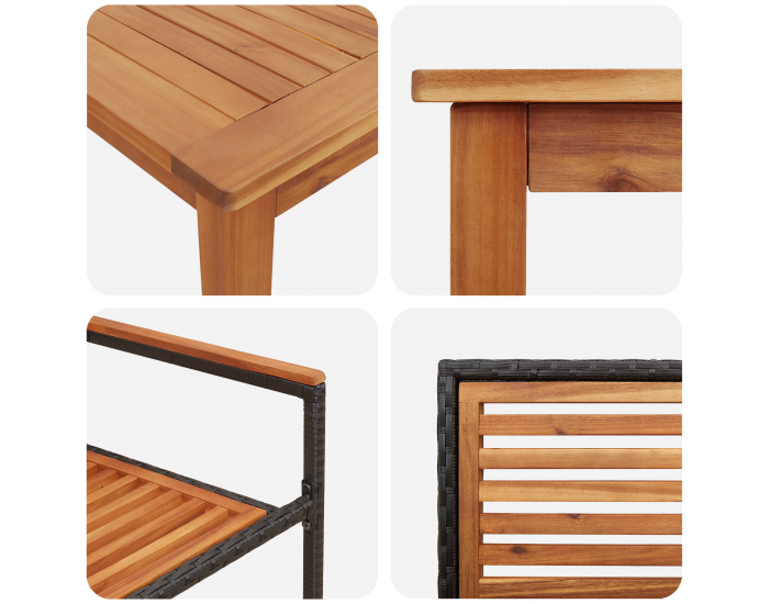 Градински трапезен комплект Sonata H 9 части Черен полиротан акация