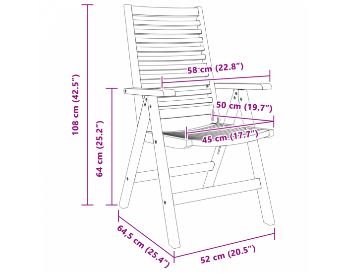 Сгъваеми градински столове Sonata H 6 бр. Масивна тикова дървесина