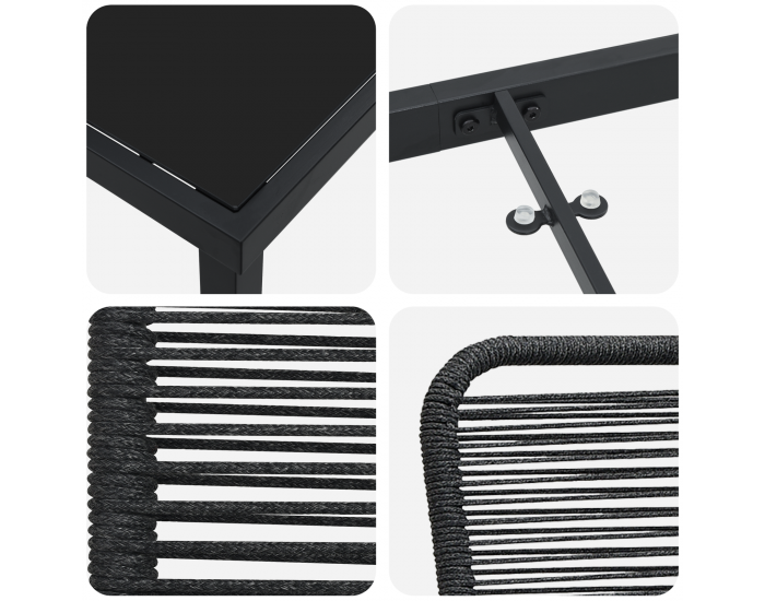 Sonata H 5 Частен комплект за градинска трапезария Черна памучна връв и стомана