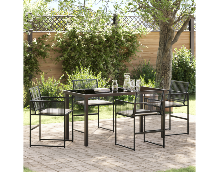 Sonata H 5 частен комплект градинска маса с възглавници Черен полиратан