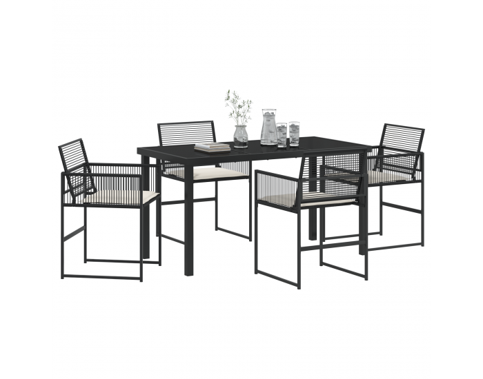 Sonata H 5 частен комплект градинска маса с възглавници Черен полиратан
