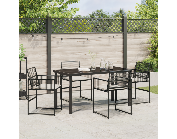 Sonata H 5 частен комплект градинска маса с възглавници Черен полиратан
