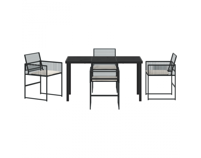 Sonata H 5 частен комплект градинска маса с възглавници Черен полиратан