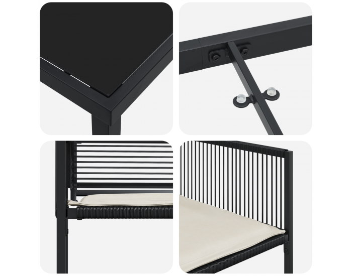 Sonata H 5 частен комплект градинска маса с възглавници Черен полиратан