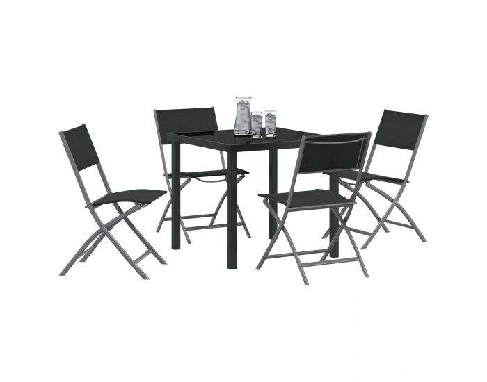 Sonata H 5 Частен градински комплект за хранене - Черен текстилен и стомана