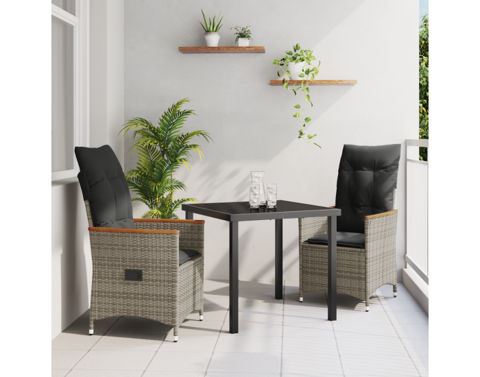 Sonata H 3-частен комплект за хранене за градина с възглавници сив полиратан.