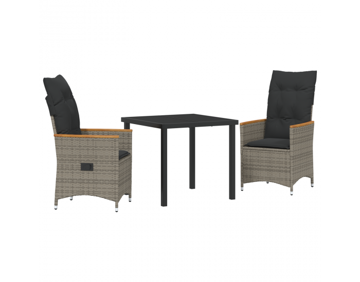 Sonata H 3-частен комплект за хранене за градина с възглавници сив полиратан.