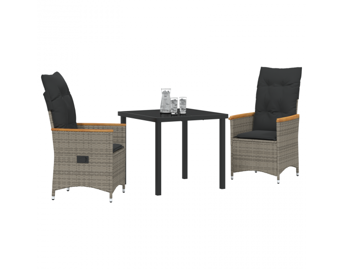 Sonata H 3-частен комплект за хранене за градина с възглавници сив полиратан.