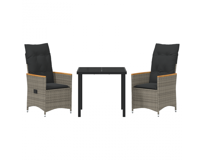 Sonata H 3-частен комплект за хранене за градина с възглавници сив полиратан.