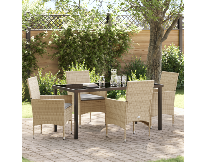 5-частен градински трапезен комплект с възглавници Бежов полиратан