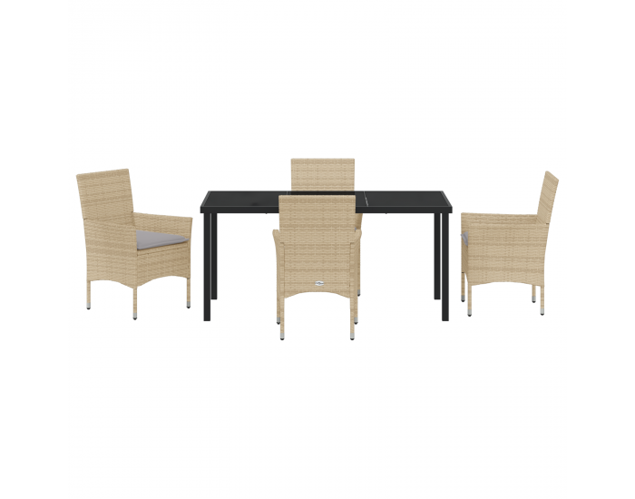 5-частен градински трапезен комплект с възглавници Бежов полиратан