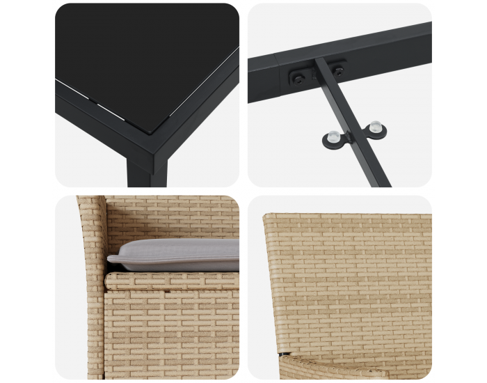 5-частен градински трапезен комплект с възглавници Бежов полиратан