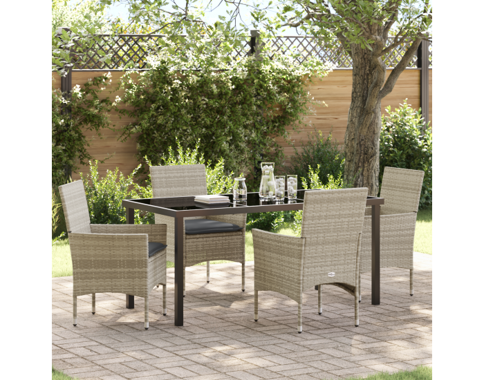 Sonata H 5 части градински трапезен комплект с възглавници светлосив полиратан