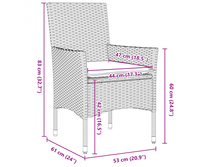 Sonata H 5 части градински трапезен комплект с възглавници светлосив полиратан