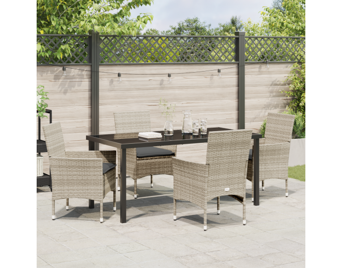 Sonata H 5 части градински трапезен комплект с възглавници светлосив полиратан