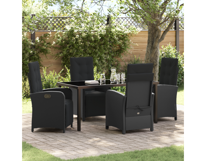 Sonata H 5 частен градински трапезен комплект с възглавници Черен полиратан