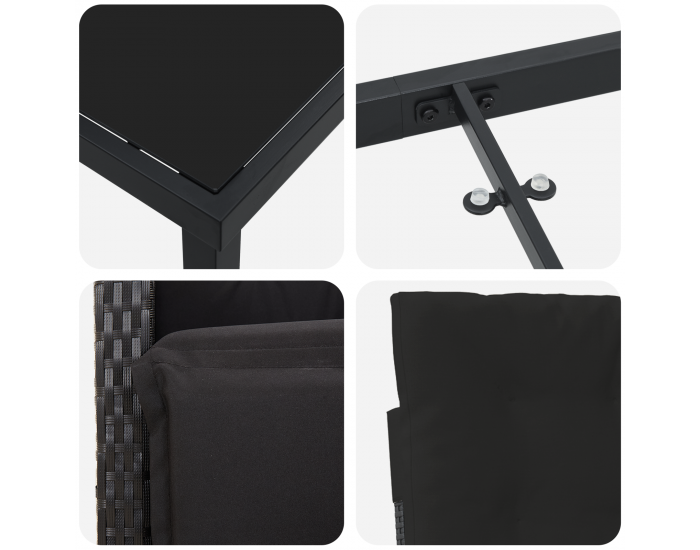 Sonata H 5 частен градински трапезен комплект с възглавници Черен полиратан