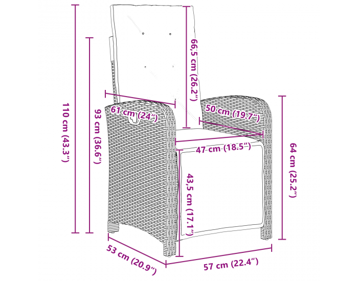 Sonata H 5 частен градински трапезен комплект с възглавници Черен полиратан