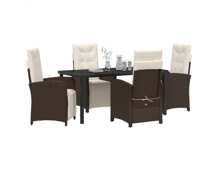 Sonata H 5 части градински трапезен комплект с възглавници кафяв полиратан