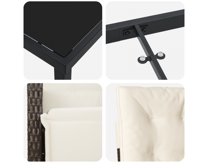 Sonata H 5 части градински трапезен комплект с възглавници кафяв полиратан