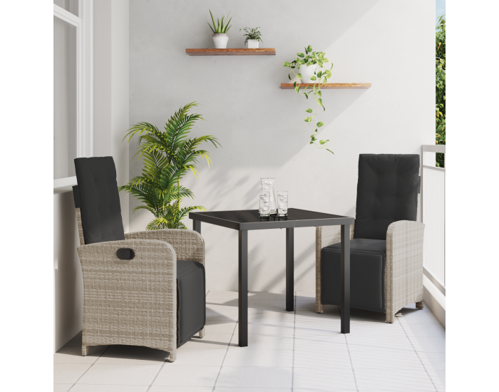 Sonata H 3-частен комплект за хранене в градината с възглавници, светлосив полирани ратан