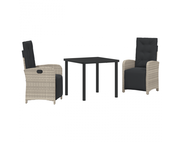 Sonata H 3-частен комплект за хранене в градината с възглавници, светлосив полирани ратан