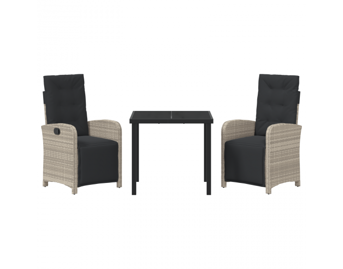 Sonata H 3-частен комплект за хранене в градината с възглавници, светлосив полирани ратан