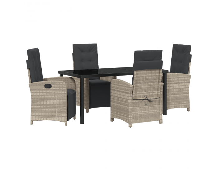 Sonata H 5 части градински трапезен комплект с възглавници в светло сиво, полипропиленова ратан