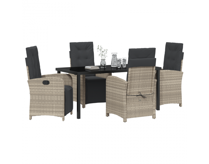 Sonata H 5 части градински трапезен комплект с възглавници в светло сиво, полипропиленова ратан