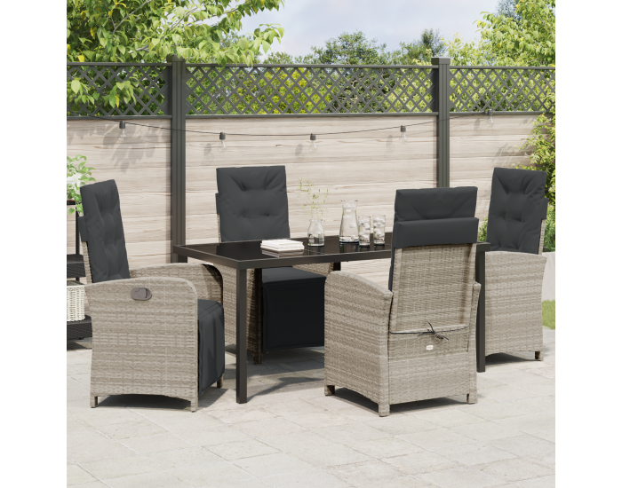 Sonata H 5 части градински трапезен комплект с възглавници в светло сиво, полипропиленова ратан