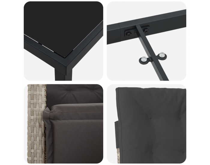 Sonata H 5 части градински трапезен комплект с възглавници в светло сиво, полипропиленова ратан