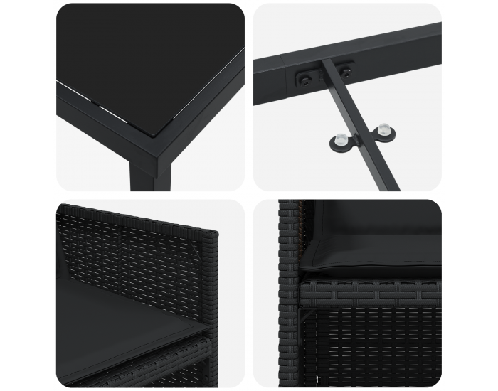 Sonata H 5 частен комплект градински мебели с възглавници Черен полиратан