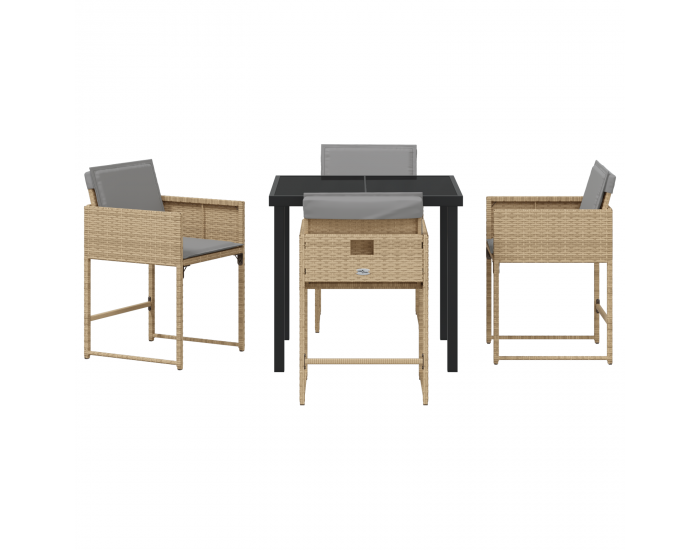 Sonata H 5 частен градински комплект за хранене с възглавници бежов полиратан