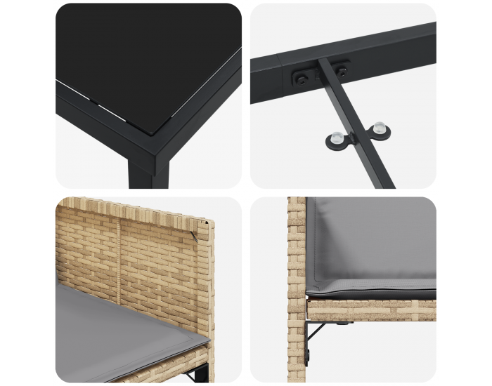 Sonata H 5 частен градински комплект за хранене с възглавници бежов полиратан