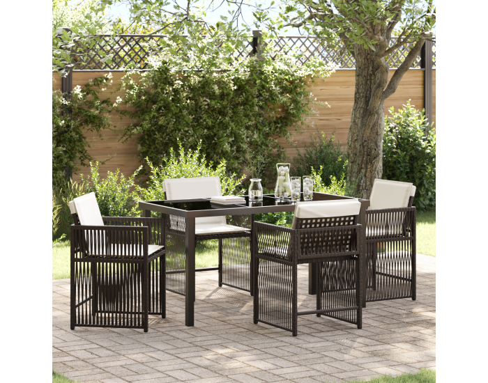 Sonata H 5-частов комплект градински трапезен комплект с възглавници кафяво поли ратан