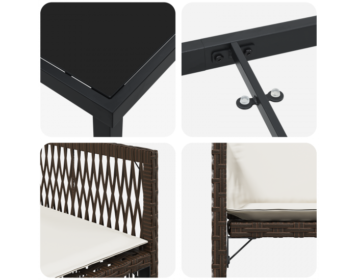 Sonata H 5-частов комплект градински трапезен комплект с възглавници кафяво поли ратан