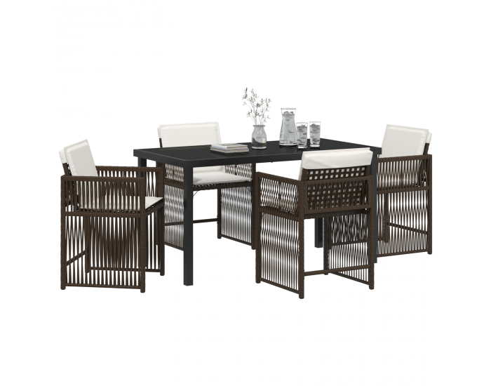 Sonata H 5-частов комплект градински трапезен комплект с възглавници кафяво поли ратан