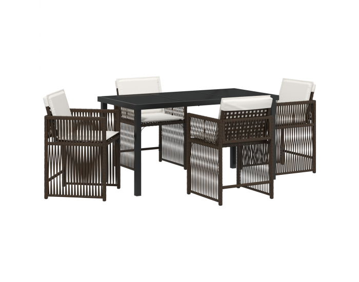 Sonata H 5-частов комплект градински трапезен комплект с възглавници кафяво поли ратан