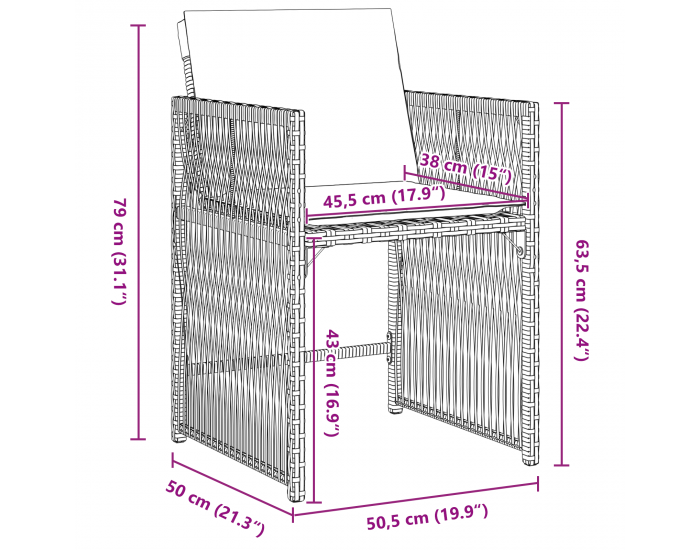 Sonata H 5-частов комплект градински трапезен комплект с възглавници кафяво поли ратан