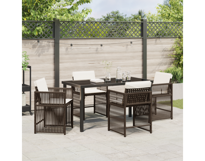Sonata H 5-частов комплект градински трапезен комплект с възглавници кафяво поли ратан