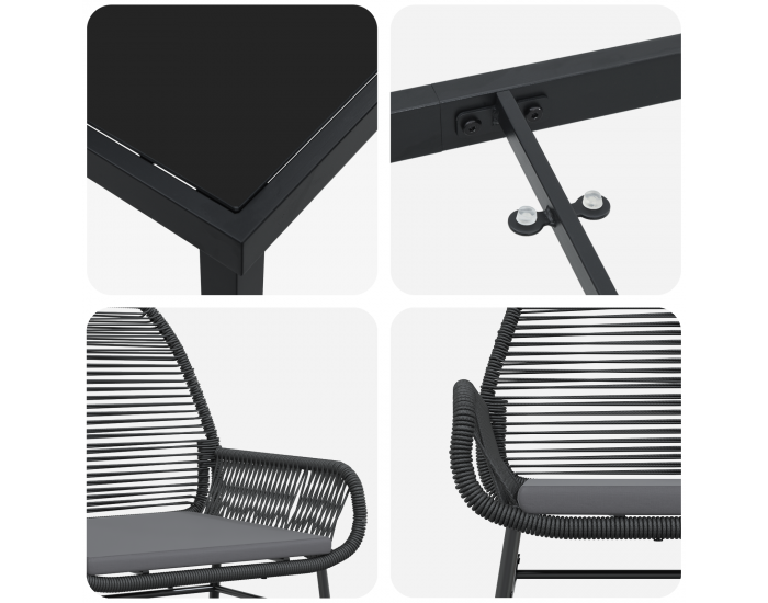 Sonata H 5 частен градински трапезен комплект с възглавници Черен полиратан