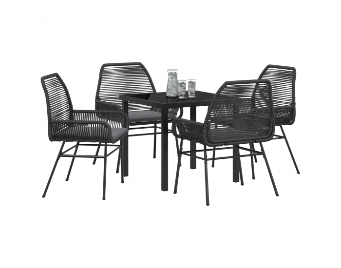 Sonata H 5 частен градински трапезен комплект с възглавници Черен полиратан