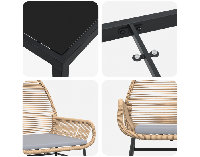 Sonata H 5 частен комплект за обяд в градината с възглавници Кафяво Полиратан