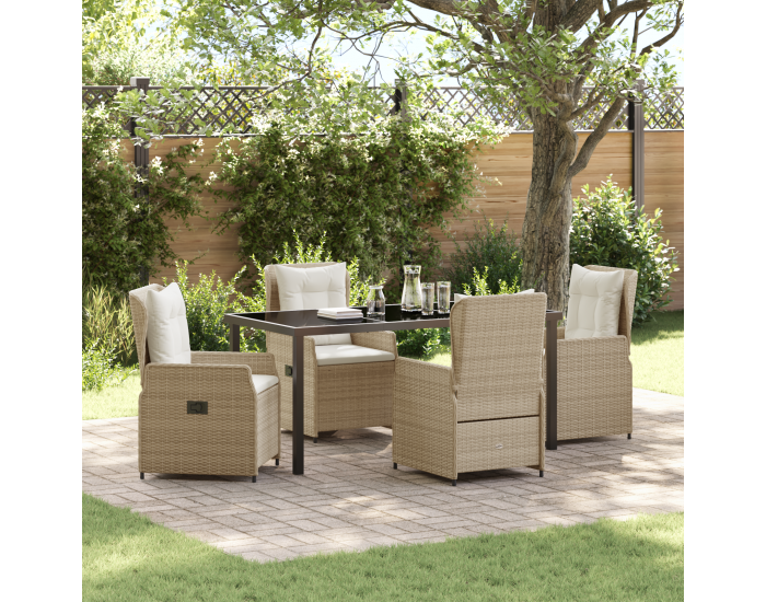 Sonata H 5 части градинска трапезария бежов полиратан