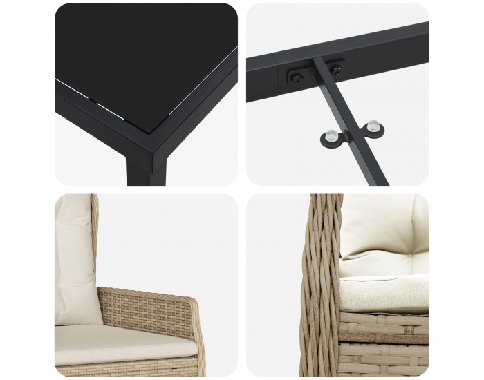 Sonata H 5 части градинска трапезария бежов полиратан