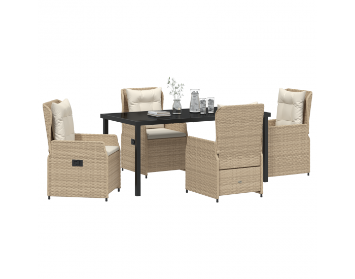 Sonata H 5 части градинска трапезария бежов полиратан