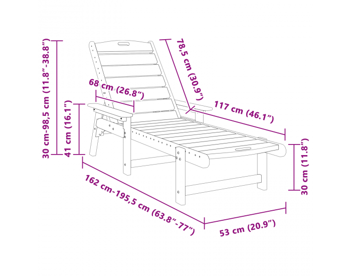 Sonata H Шезлонг Бял 53x162x98.5 см HDPE