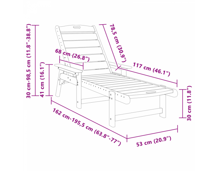 Sonata H Шезлонг за слънце Светлосив 53x162x98.5 см HDPE