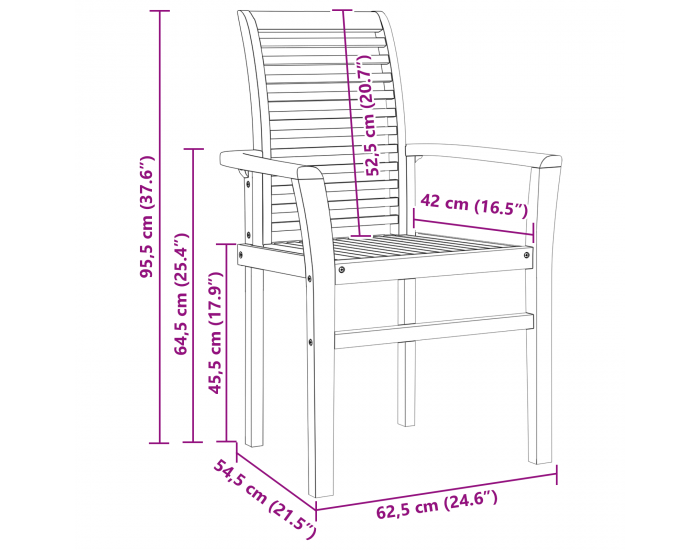 Sonata H Стекващ Градински Стол 2 бр Масивно Дърво Тик